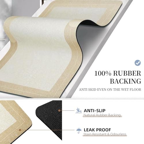 Large Bath Mat Rug, Rubber Non Slip Bath Mat Super Absorbent Quick Dry Bathroom Floor Mat Thin Bathroom Rugs Fit Under Door-Shower Rug for in Front of Bathtub Shower,Beige, Easy to clean, 23.6"x35.4" - Thumbnail 4