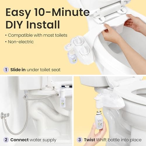 WHIFT 185 Bidet Dual Nozzle, Built-In Deodorizing Spray, Non-Electric Bidet Attachment For Toilet Seat, Easy Slide-In Install, Cold Water, Rear & Feminine Wash, LUXE Bidet (White) - Thumbnail 6