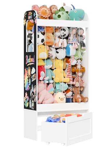 TidyplayCo 51.2"H Stuffed Animal Storage with Blackboard, Kids Toy Storage with 180L Stuffed Zoo for 80+ Plushies and Rolling Toy Box, Wooden Organizer Shelf for Girls Boys Bedroom/Playroom - Image 1