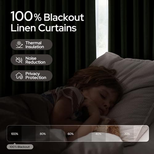 HOMEIDEAS Olive Green Pinch Pleated Curtains 100% Blackout,Linen Blend Luxury Thermal Insulated with Adjustable Hooks, for Living Room Bedroom Modern Farmhouse Decor, 40" Wx96 L 2 Panels - Thumbnail 3