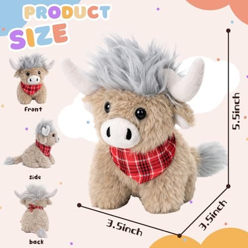 Mushymallow Sitting Highland Cow Stuffed Animal Soft Highland Cow Plush Toy Cute Birthday Gifts for Boys Girls Kids Toddlers,Gray - Thumbnail 2