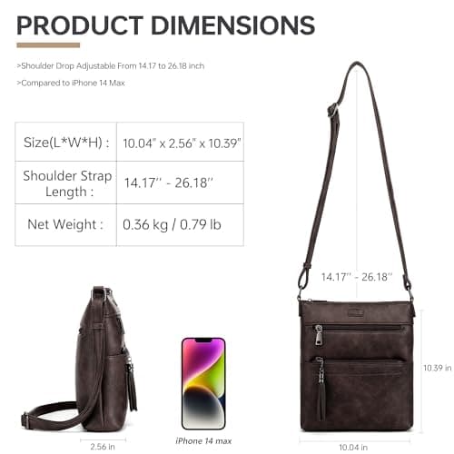 Kiss Sea Crossbody Bags for Women Leather Travel Crossbody Purse with Tassel and Adjustable Strap Coffee - Thumbnail 5