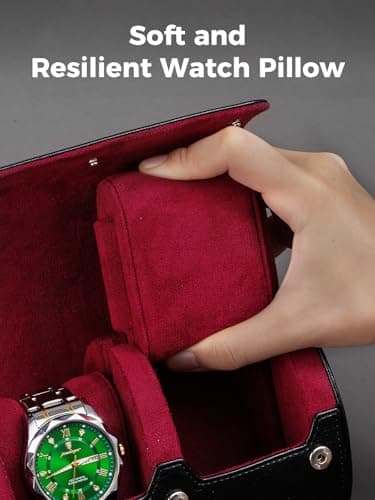 Simpirae Watch Travel Case for Men, PU Leather Watch Roll for 2 Watches, Watch Organizer for Birthday or Christmas, Black/Red - Thumbnail 4