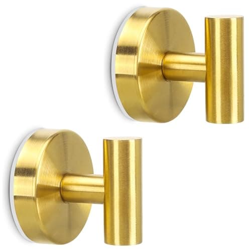 MNGD Towel Hooks Shower Suction Hook Towel Hanger for Bathroom Hanging Coat, Robe, Removable Wall Mounted Hook for Bedroom Kitchen Hotel Pool Brushed Gold(2-Pack)
