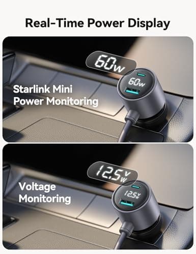 Starlink Mini Car Adapter, JOYROOM 10FT Starlink Mini Cable, Digital Voltage & Wattage Display, 12V-24V Cigarette Lighter Car Charger PD 45W USB-C & 30W USB-A Ports for RV, Boat & Truck - Thumbnail 3