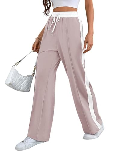 Bellcoco Wide Leg Sweatpants Women High Rise Color Block Sweat Pants Spring Summer Clothes 2026 Teen Girl Baggy Jogger Sweatpant with Pockets, Pink, XL - Image 1