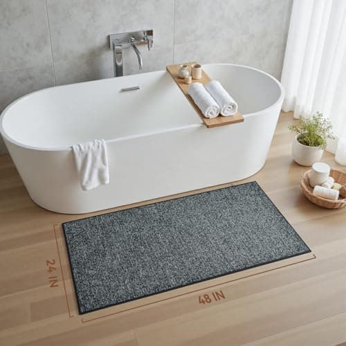 PADOOR Thin Bathroom Runner 24"x48", Braided Bath Mats for Bathroom fits Under Door, No-Slip Rubber Bath Rugs, Machine Washable & Quick Dry Absorbent Bath Mat (Darkgrey) - Thumbnail 2