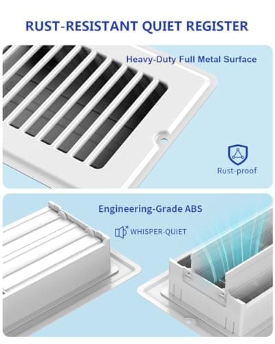 4x10 Floor Regsiter - 5 Pack Vent Covers for Home Floor Wall Ceiling - White with Screws for Easy Installation - Heavy Duty Steel Walkable Finish for Quiet Adjustable Airflow HVAC Register Grilles - Thumbnail 3