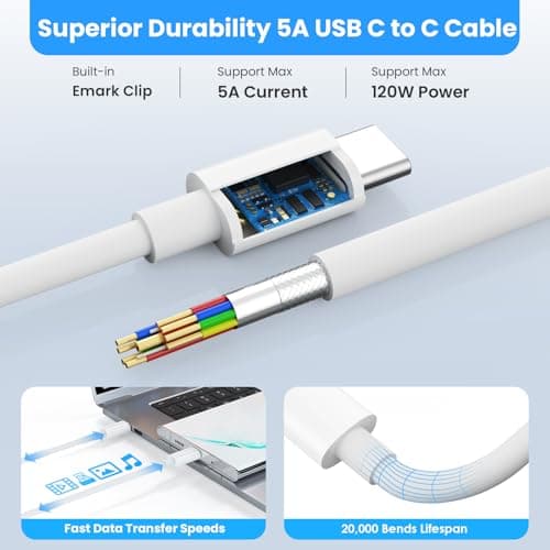 MacBook Pro/Air Charger - 120W USB-C Fast Charger, Compact Laptop Charger Adapter Compatible with USB-C MacBooks, iPads, Samsung Galaxy and More (White) - Thumbnail 6