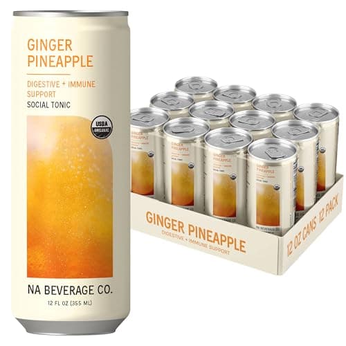 NA Beverage Social Tonic, Non-Alcoholic Functional Mocktails with 2000mg Prebiotic Fiber, Mushrooms & L-Theanine, Ginger Pineapple, 12oz Cans (12 Pack) - Image 1