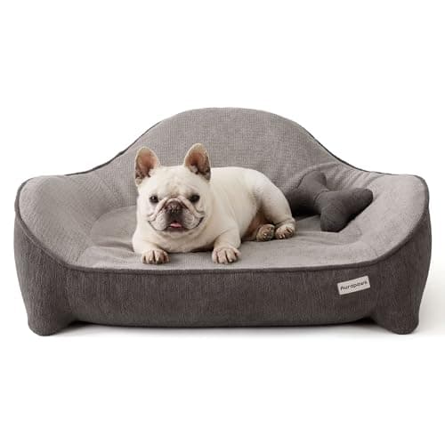 Aurapaws Orthopedic Dog Bed for Medium Small Dogs up to 120lbs, Extra Thick One-Piece Memory Foam Dog Bed, Never Sag Pet Sofa Couch with 3 Removable Washable Covers (Plush, Cooling, Leather) & Toy