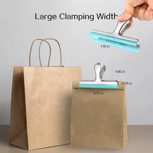 HOUSE AGAIN 6 Pack Stainless Steel Chip Bag Clips Covered with Colorful Silicone - NO More Sharp Edges - Color Coded for Food Bags - Air Tight Seal, Heavy Duty for Kitchen and Office, 5 Inches-Silver - Thumbnail 4