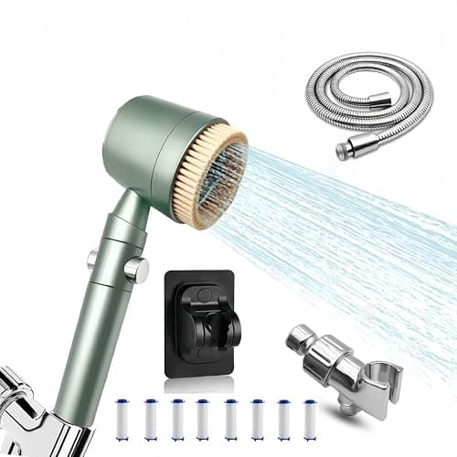 2026Version Turbocharged High Pressure Filtered Shower Head with Handheld & Outlet Soft Brush - 6 Spray Modes, 5-Stage Filtration System, 59" Hose - Chlorine & Hard Water Filter (8 filter cartridges) - Image 1