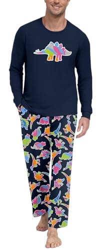 PrinStory Colorful Rainbow Dinosaur Pajamas Unisex - Fun Dinosaur Graphic Sleepwear Set Cozy Comfortable Loungewear Family Matching Pajamas Gift For Adults 2XL
