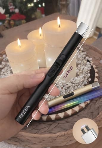 REIDEA 2 PCS Electronic Candle Lighter Arc Windproof Flameless USB Rechargeable Lighter with Safe Button for Home Kitchen (S4, Pitch Black) - Thumbnail 2