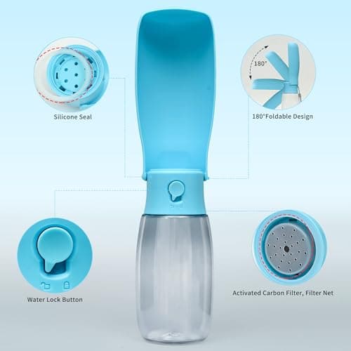 Dog Water Bottle, Leak Proof Portable Puppy Water Dispenser, Travel Puppy Water Bowl, Foldable Transparent Dog Water Bottle for Pets Outdoor Walking, Hiking, Travel, Food Grade Plastic - 19oz Blue - Thumbnail 3