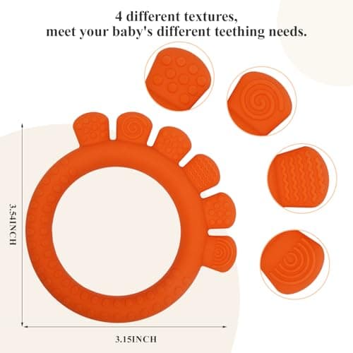 Baby Silicone Teething Ring Toys for 0-6,6-12 Months Boys and Girls,Chew Teether Stuff for Infant,Newborn Must Have Essentials,BPA Free,Soft and Textured. (Pink) - Thumbnail 2