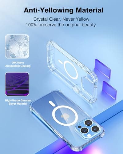 Siaincsy for iPhone 13 Pro Clear Case (Compatible with MagSafe) with Card Holder, Magnetic Wallet Holds 3 Cards, Anti-Yellowing & MIL-Grade Protective Slim Clear Phone Case & Blue Wallet Combo - Thumbnail 2