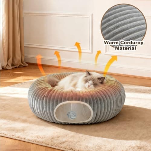 Catails Cat Tunnel Bed with 31 Pcs Interactive Cat Toys, Automatic Cat Toys for Indoor Cats Kittens, Cat Tube with Moving Ball, Grey - Thumbnail 6