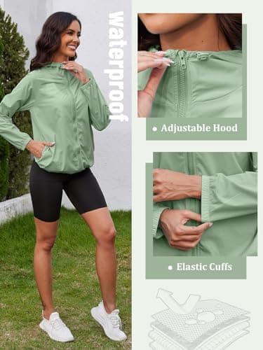 PITINAN Lightweight Rain Jacket Women Packable Rain Coat Women Waterproof Wind breaker Jacket Womens Raincoat with Hood for Hiking Outdoor Travel Green XXL - Thumbnail 4