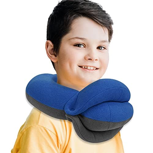 BUYUE Kids Travel Pillows for Airplane, 360° Head Support Sleeping Essentials for Boys Long Flight, Skin-Friendly Soft Neck Pillow for Traveling in Car Seat, (Small, Blue Grey, 40-90 lbs) - Image 1
