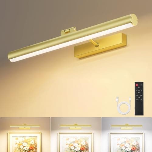 VOLISUN 16 inch Picture Lights for Wall, Rechargable Picture Light Battery Operated, 3 Color Temperatures Cordless Picture Light with Remote, Art Light for Paintings, Gallery, Portrait, 1 Pack (Gold) - Image 1