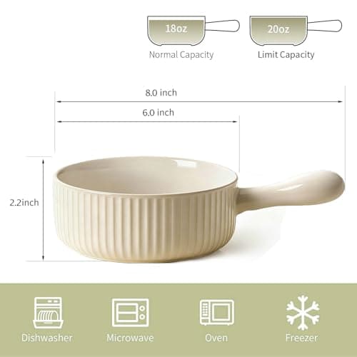 COIKZLY French Onion Soup Bowls, 20 Oz Soup Bowls with Handles, Microwave, Dishwasher & Oven Safe - Stackable Ceramic Soup Crocks for Chili, Beef Stew Set of 4, Beige - Thumbnail 2