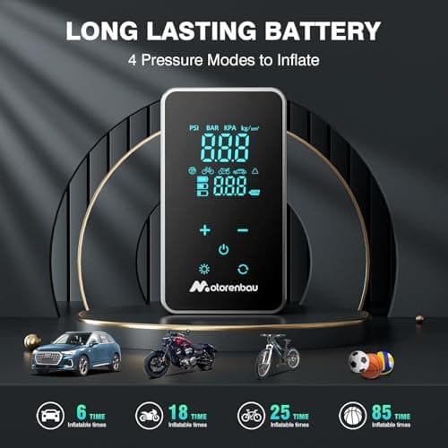 Tire Inflator Portable Air Compressor, 150PSI Cordless Air Pump for Car Tire, 3X Faster Auto Tire Inflator with Digital Pressure Gauge LCD Screen, Rechargeable Tire Pump for Cars,SUVs,Motorcycle,Bike - Thumbnail 3