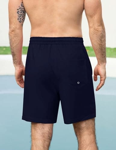 Aprolive Mens Swim Trunks Quick Dry Board Shorts 7 inch Pockets Beach Drawstring No Liner Loose Fit Lightweight Swimsuit(Dark Blue,Small) - Thumbnail 3