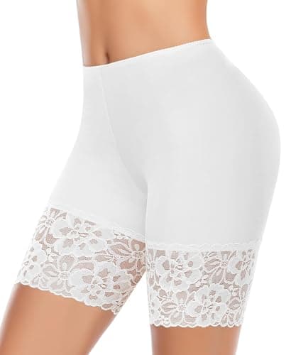 Ganado Slip Shorts for Under Dresses Women Anti Chafing Shorts Underwear Seamless Under Dress Lace Boyshorts Panties(White,XXX-Large) - Image 1