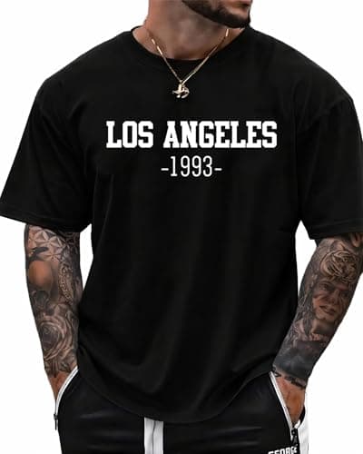 KUYIGO Men's Los Angeles 1993 Vintage Graphic Tee Retro LA Letter Print Hip Hop Streetwear Casual T-Shirt,XXL Black - Image 1