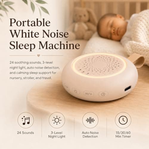 Portable White Noise Machine for Baby, 24 Nursery Sleep Sounds, Night Light - Thumbnail 3