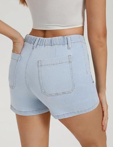 Belle Poque Women Jean Shorts Light Blue High Waisted Micro Cargo Denim Shorts (Light Blue, L) - Thumbnail 4