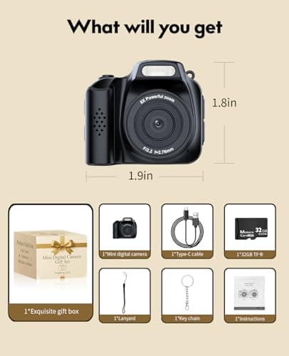FLATIC Mini Keychain Camera –4K Mini Camera with 32GB Card & Elegant Gift Box, Mini Retro Camera for Kids & Adults, Collectible Vintage Camera Gift for Travel Camp Snap, Birthdays & Stocking Stuff - Thumbnail 6