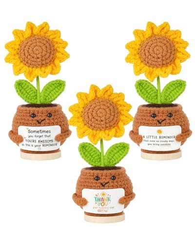 3 Pcs Emotional Support Crochet Sunflower,Inspirational Gift for Women,Handmade Knitted Flowers Doll,Positive Sunflowers Decor with Positive Affirmations Card,Gifts for Coworker,Friends,Teacher