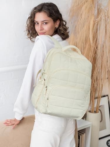 CLUCI Wrinkle-Resistant Laptop Backpack for Women, 17.3 Inch Anti Theft Travel Backpack, Puffer Quilted Work Backpack, Water Resistant College Bookbag with RFID - Thumbnail 2