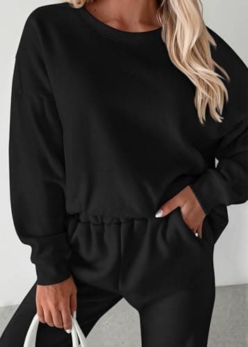 KIRUNDO Sweatsuits Women 2 Piece Outfit Matching Workout Lounge Sets Spring Fall Clothing Tracksuit Airport Travel Outfits(Black,Small) - Thumbnail 4