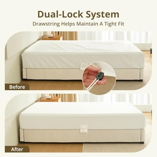 Upgraded 100% Egyptian Cotton Drawstring Fitted Sheet Queen with 360°Elastic Strap to Stay Tight, Queen Fitted Sheet Only Fits 8" to 14" Mattress,No Slippage, Luxury Soft and Comfortable - Thumbnail 4