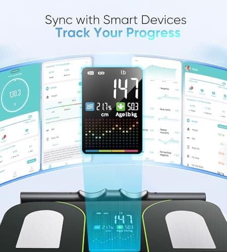 Digital Scales for Body Weight, 8-Electrode Smart Bathroom Weight Scale with BMI, BMR, Body Fat, Muscle Mass, Body Composition Analysis with VA Color Screen and Retractable Handle 400lbs - Thumbnail 4