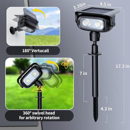 ROSHWEY Solar Spot Lights Outdoor, Waterproof Spotlights with 2 Brightness Mode, Landscape Lighting Solar Lights for Garden, Yard, Pathway (Warm White, 4 Pack) - Thumbnail 3
