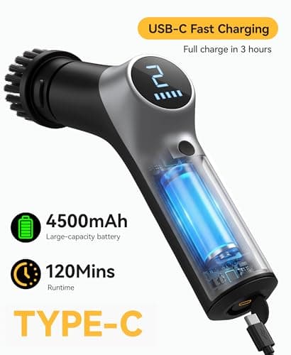 Electric Spin Scrubber,Cordless Power Shower Scrubber with 6 Replaceable Brush Heads,120 Mins Runtime Cleaning Brush with Adjustable Extension Arm for Bathroom,Tub,Tile,Floor - Thumbnail 5