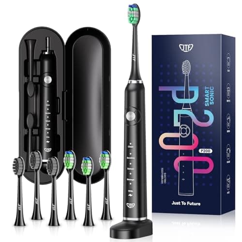 JTF Sonic Electric Toothbrush for Adults: 5 Modes with Smart Timer for Deep Cleaning & Whitening, 2 Brush Head Types for Sensitive Teeth, Gums & Braces, Travel-Friendly Case and Wireless Charging Base - Image 1