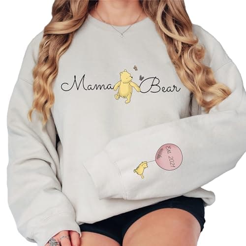ROSLILY Personalized Mama Shirts for Women Custom Mom Sweatshirt Hoodie Mama Bear with Name Balloon Shirts Mothers Day Gifts for New Mom Grandma, 2XL - Image 1