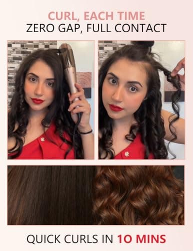 LANDOT Automatic Curling Iron 1 Inch - Anti-Tangle Self Rotating Curling Wand, Ceramic Tourmaline Hair Curler, Adjustable Temp, Dual Voltage Travel Styler, Rose Gold - Thumbnail 2