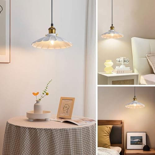 Oyisen Plug in Pendant Light Industrial 9.8 Inch White Lampshade Kitchen Island On/Off Switch Hanging Lamp Plug in Adjustable 14Ft Cord Hanging Lights for Bedroom and Living Room 2Pack - Thumbnail 5