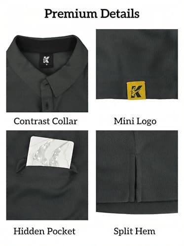 REXUHOWU Men's Polo Shirt Short Sleeve Moisture Wicking Sports Casual T-Shirt Golf Polo Shirt Business Collar Shirt for Men Darkgrey XXL - Thumbnail 6