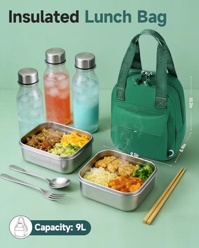 HowFly Lunch Box for Women Men Insulated Lunch Bag Cute Resuable Leakproof Lunch Box Portable Thermal Meal Cooler Bags for Work Picnic Travel Office Green - Thumbnail 3