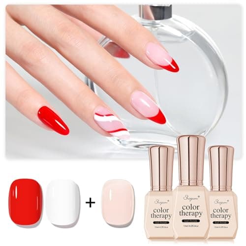 SHOYUM Gel x Nail Polish Kit, 3 Pcs 15ml Nude White Red Colors Soak Off UV Jelly Gel Polish Set Nail Art DIY Manicure at Home - Image 1