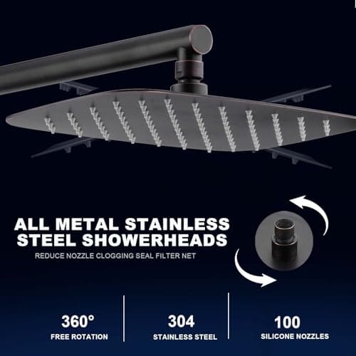 SonTiy 12 Inch Rainfall Shower System with Handheld Spray, High Pressure Rain Shower Head with Jet Spray, Luxury Bathroom Shower Fixtures with Adjustable Slide Bar & Shower Caddy, Oil Rubbed Bronze - Thumbnail 6