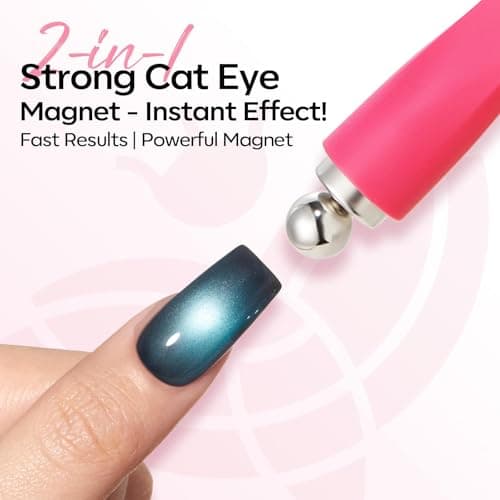 Modelones Cat Eye Gel Polish Nail Magnet, 8-in-1 Cat Eye Magnet Tool for Gel Nails Strong Magnetic Nail Art Wand with Steel Ball, Glass Bead& French Tip&Clover Cateye Multi-Effect Magnets DIY Salon - Thumbnail 6